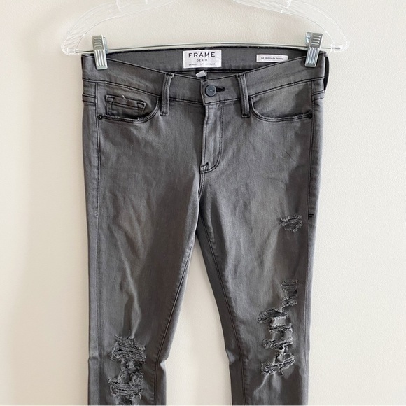 Frame Le Skinny De Jeanne 27 Grey Ripped Distressed Skinny Jeans Stretch - Picture 4 of 11